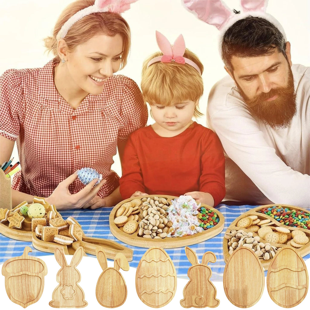 Wooden Serving Platter Easter Egg Bunny Decoration Tray Rustic Festivals Decorative Tray Board for Fruit Candy Multiuse Plates Qme