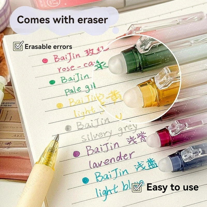 Glitter Gel Pens, 6 Colors Glitter Erasable Pens 0.7MM Fine Tip Colored Gel Marker for Drawing Art , Scrapbook, Journaling Qme
