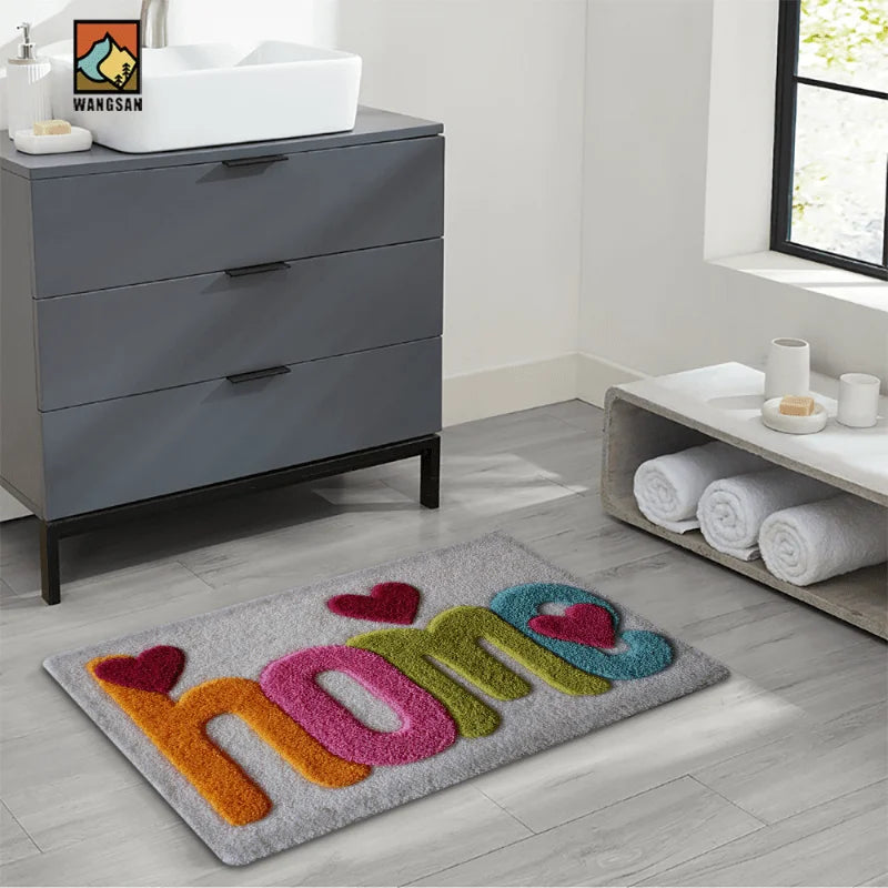 Colorful HOME Letter Heart Shaggy Doormat Soft Absorbent Faux Cashmere Entrance Rug Non Slip Rubber Back Floor Mat Indoor Carpet Qme