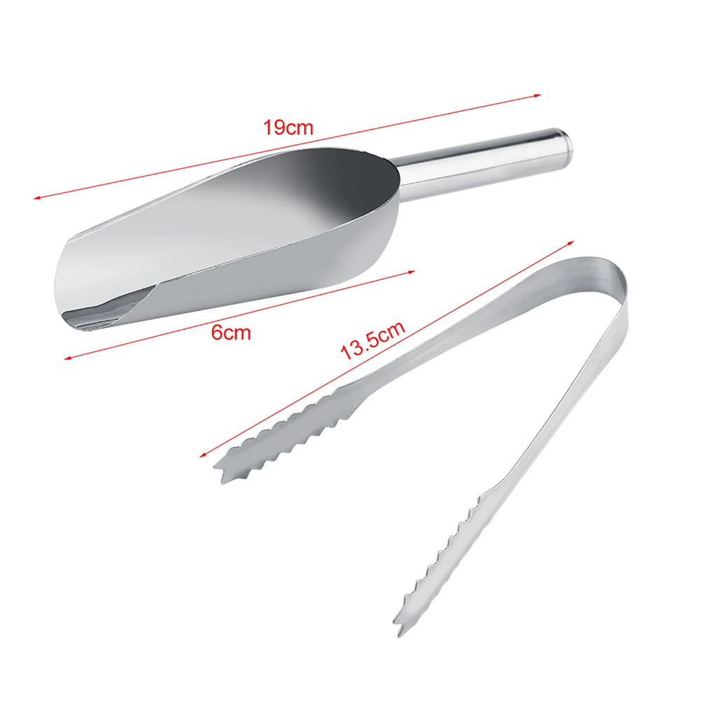 5PCS Stainless Steel Ice Scoop / Ice Tongs Set Food Serving Scoop Clip for Ice Cube Candy Flour Grain Buffet BBQ Bar Qme