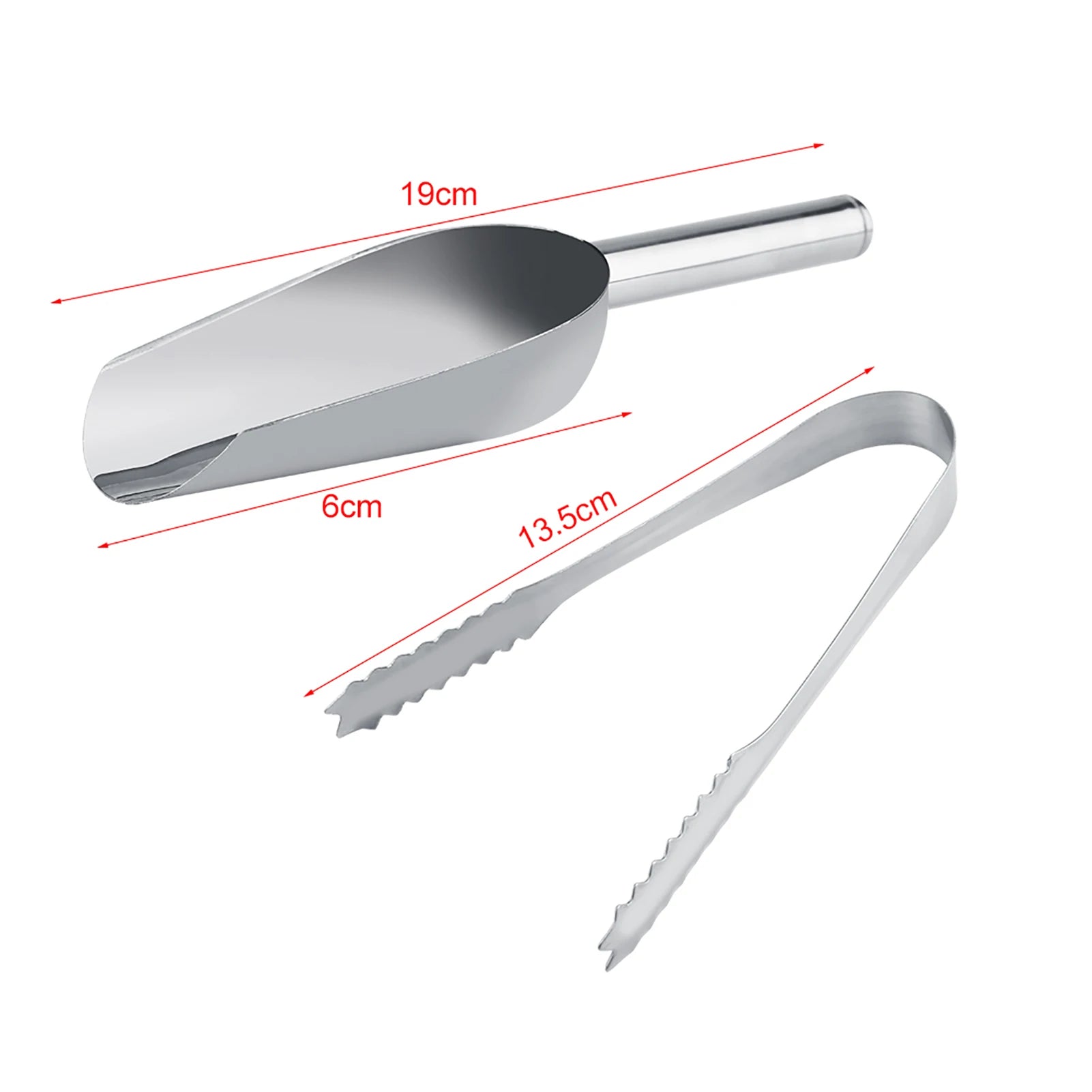 5PCS Stainless Steel Ice Scoop / Ice Tongs Set Food Serving Scoop Clip for Ice Cube Candy Flour Grain Buffet BBQ Bar Qme