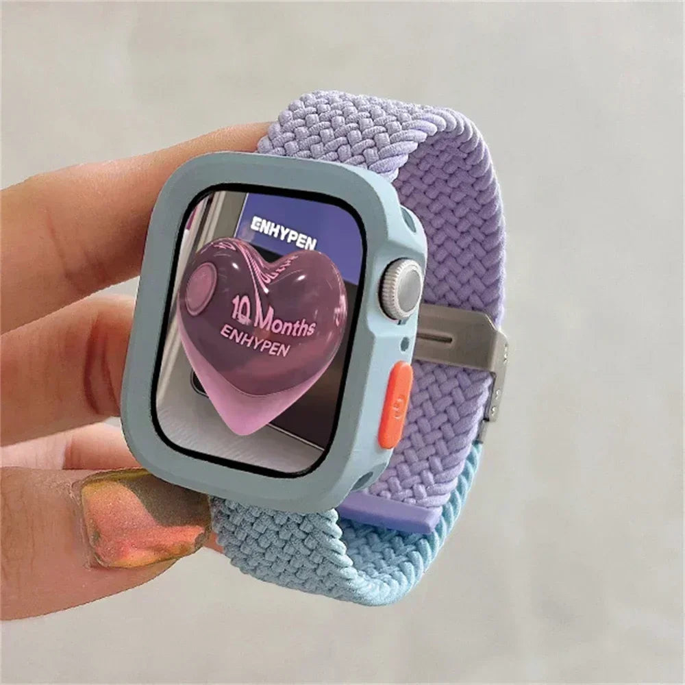 Candy Silicone Case+Strap For Apple Watch Series 9 8 7 45mm 41mm Band SE 6 5 4 44mm 40mm Nylon correa Strap iwatch Ultra 2 49mm Qme