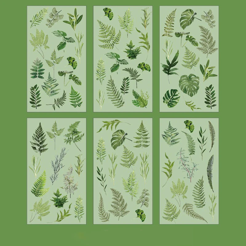6 Pcs Journal Stickers, Plant and Flower Stickers,PET Waterproof Transparent Floral Patterns,DIY Photo Album Decoration Stickers Qme Leaves