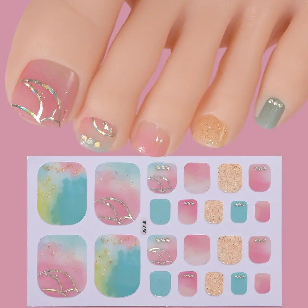 22tips Sheet Glitter Toenail Stickers Glittering Full Wraps Summer Qme T
