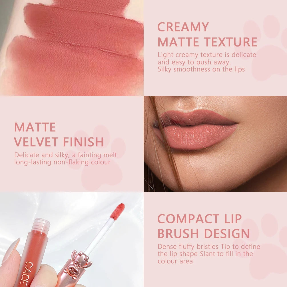 CACE Lipgloss Makeup liquid Lipstick Makeup Matte Long Lasting Waterproof Velvet Liquid Lip Stick Sexy Fashion Lips Make Up Qme