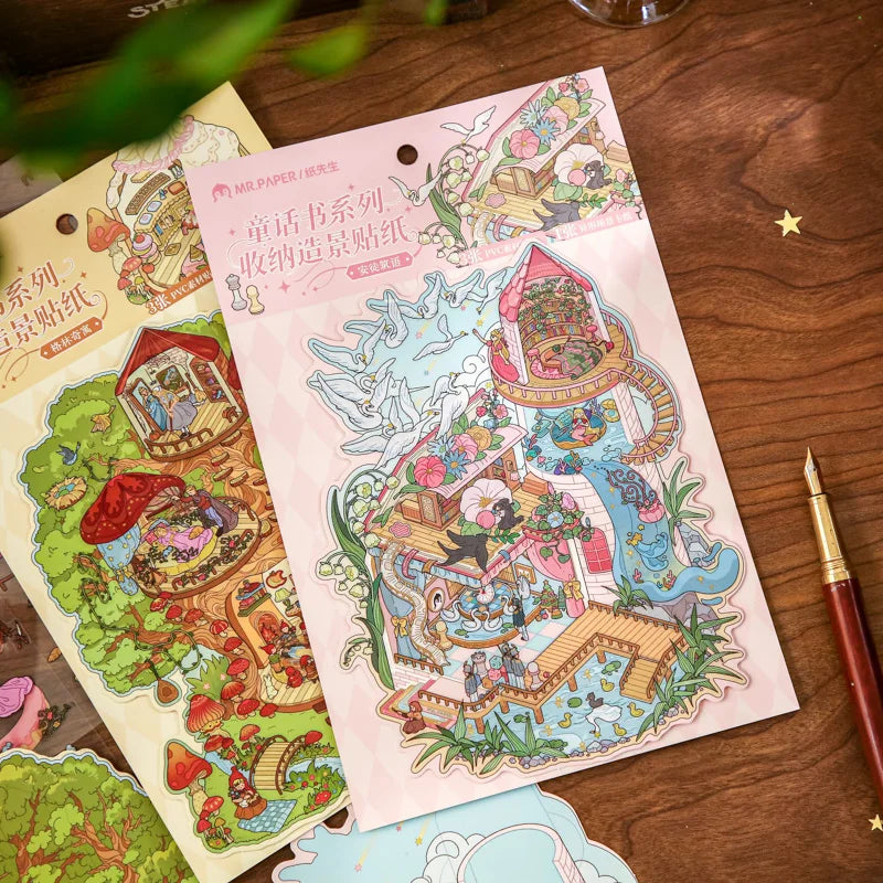 4 Sheets/Bag Magical Fairytale Themed Miniature Diorama Stickers for DIY Scrapbook Phone Case Decoration Student Reward Sticker Qme