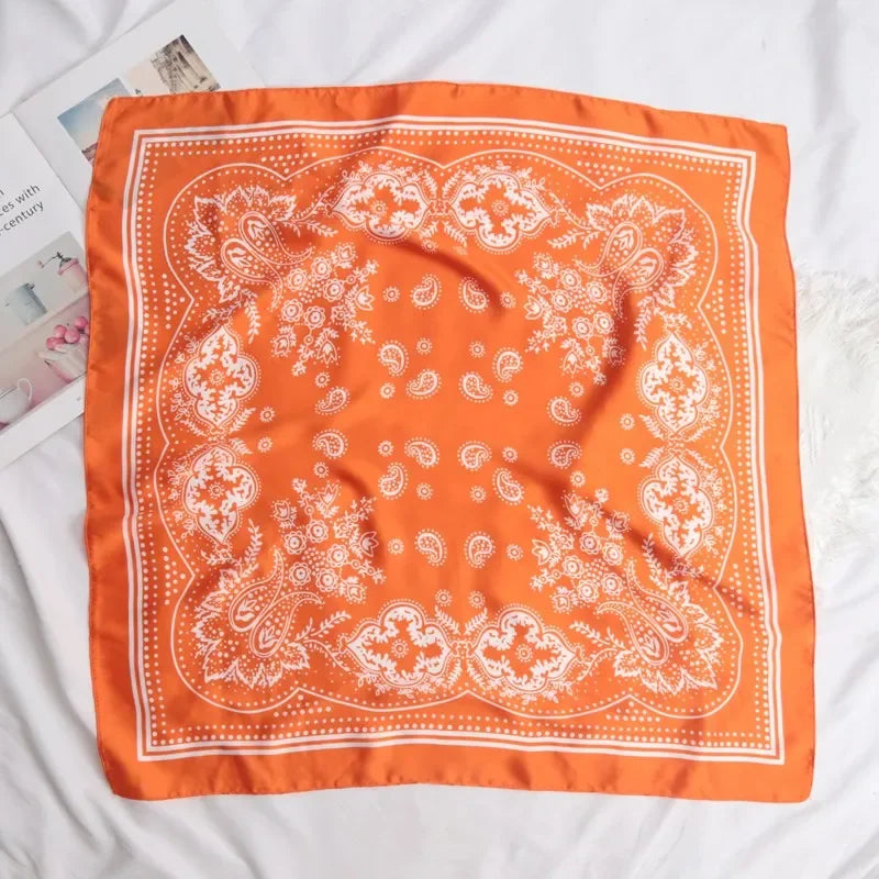 Women Scarf Fashion Paisley Printed Hijab Satin Bandana Head Scarfs Qme Orange 70cm-70cm