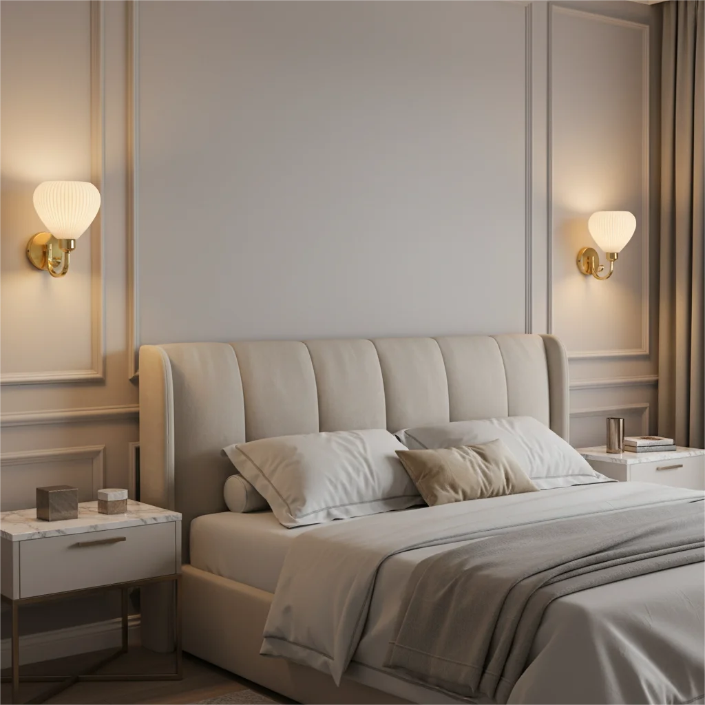 Modern Simple Soft Style Wall Lamp Metal Body Gold Color Bedroom Decor Sconce Light LED Acrylic Lampshade Corridor Wall Lustre Qme