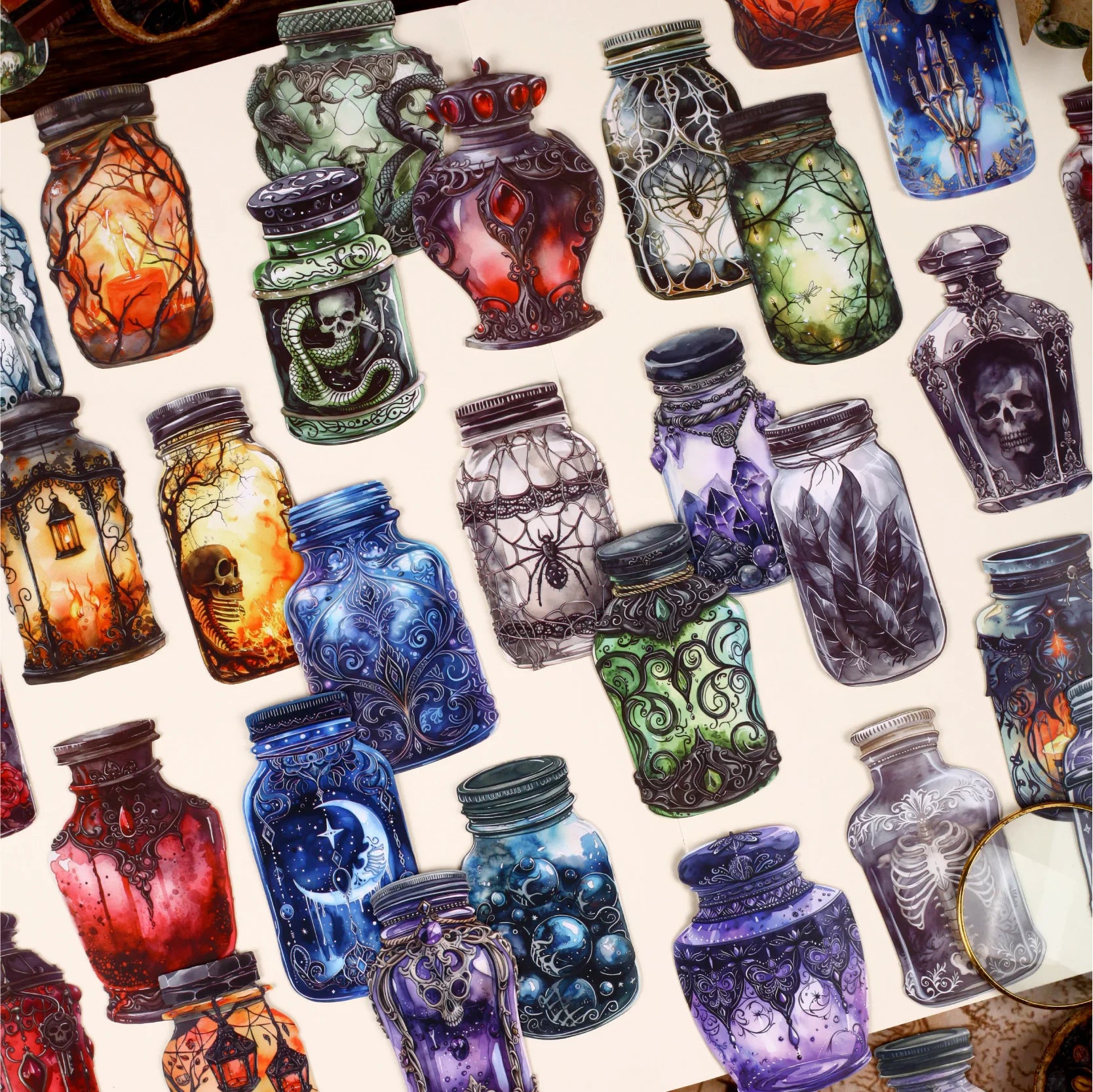 8 Sheets Magic Bottle Theme Stickers for DIY Scrapbooking Guitar Phone Case Notebook Decoration Craft Art Supplies Qme