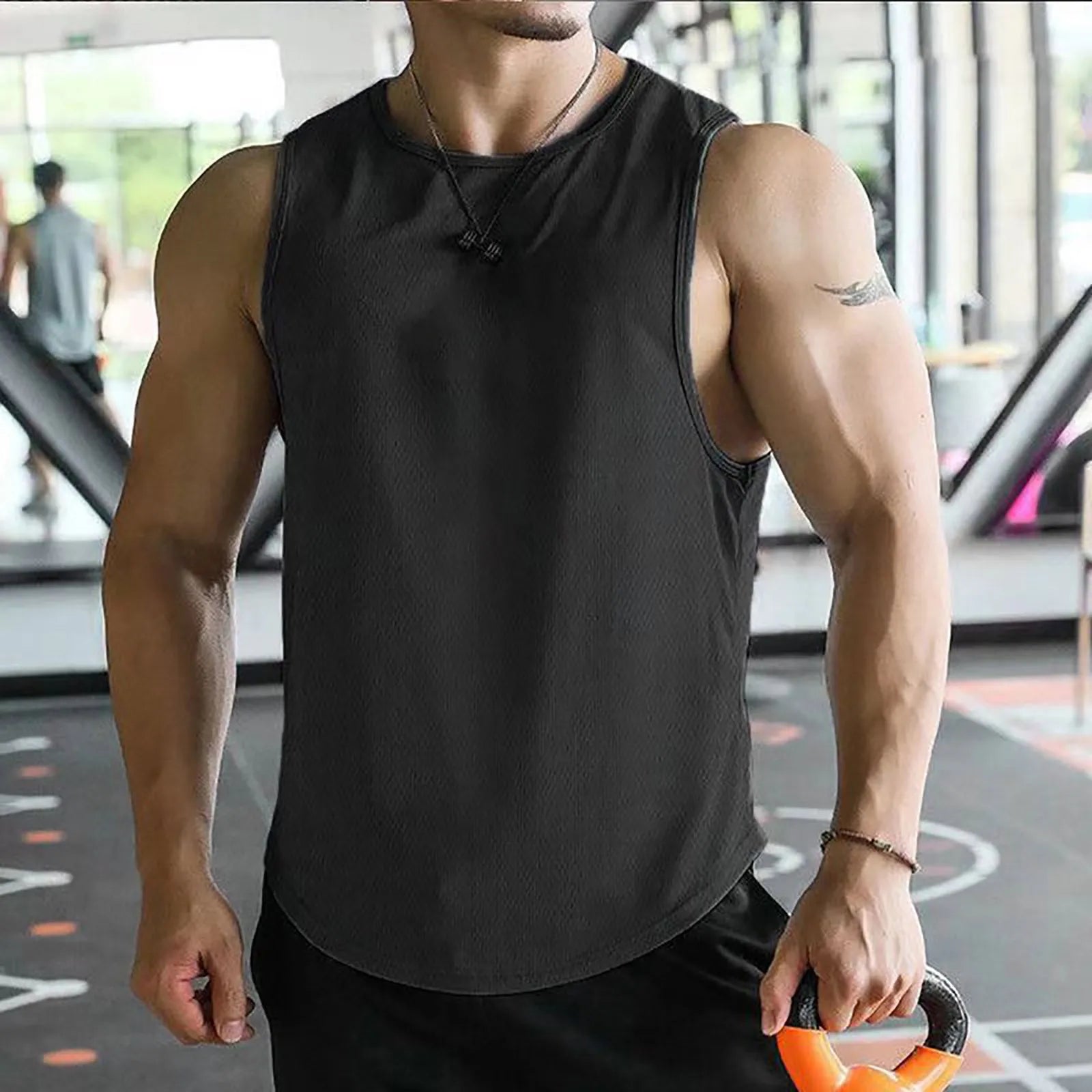 2026 Men’s Summer Solid Color Tight Vest Lightweight Breathable Quick-Dry Gym Muscle Fitness Bodybuilding Sleeveless T-Shirt Qme Black XL