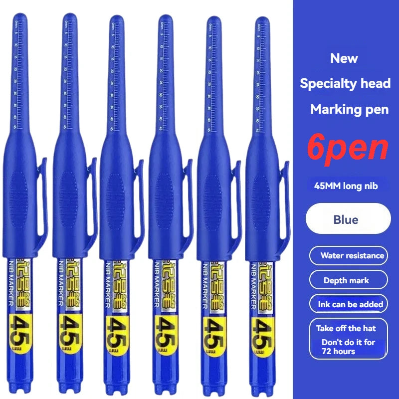 1- Waterproof Deep Hole Marker Pens Long Nib Head Carpenter Pen Black
