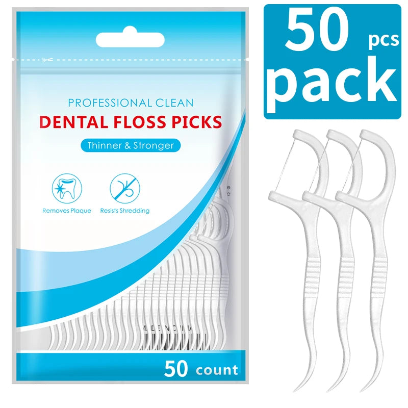 50pcs Polymer Dental Floss Picks Combine Plastic Handles Fine Cleaning Threads Lightweight Portable Design for Daily Oral Care Qme 50pcs