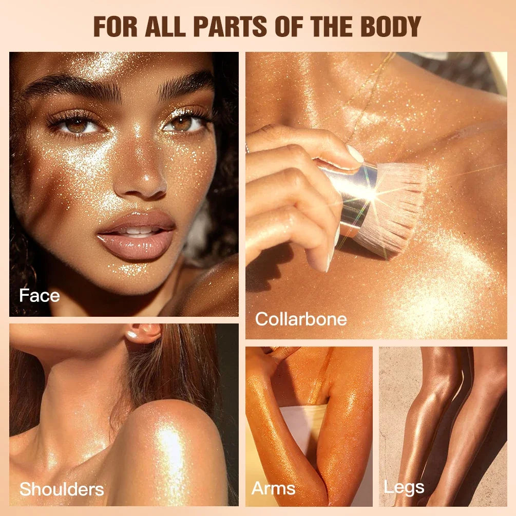 QIBEST Liquid Highlighter Gold Shimmer Oil Waterproof Smooth Diamond Face Body Glow Illuminator Body Highlight Lasting Cosmetics Qme