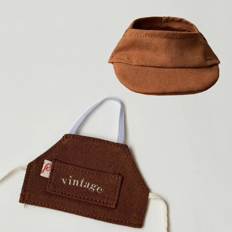 Clothes suitable for dolls -17cm vintage baseball cap apron set, 17cm accessories, cute doll clothes dress up in a unique style Qme Chocolate
