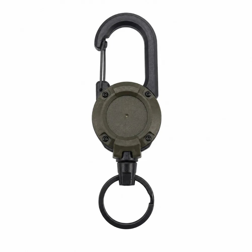 Retractable Heavy Duty Key Reel Carabiner Keychain Strong Steel Wire Rope Spring Buckle Ring For Outdoor Sports Daily Carry Tool Qme Green-1 PC