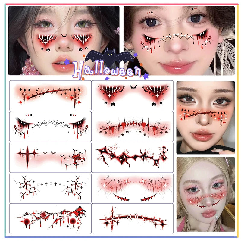 Halloween Vampire Bat Fake Freckles Temporary Tattoo Stickers Child Qme A