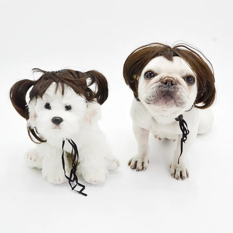 Halloween Pet Wig Fashion Curly Straight Hair Cute Role Play Qme