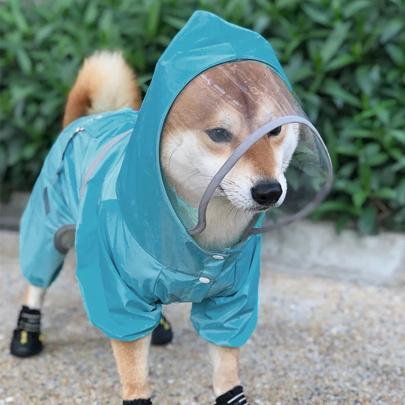 Pet small and medium-sized dog large brimmed raincoat, rainproof with traction rope, reflective strip raincoat (recommended to p Qme blue XXXL