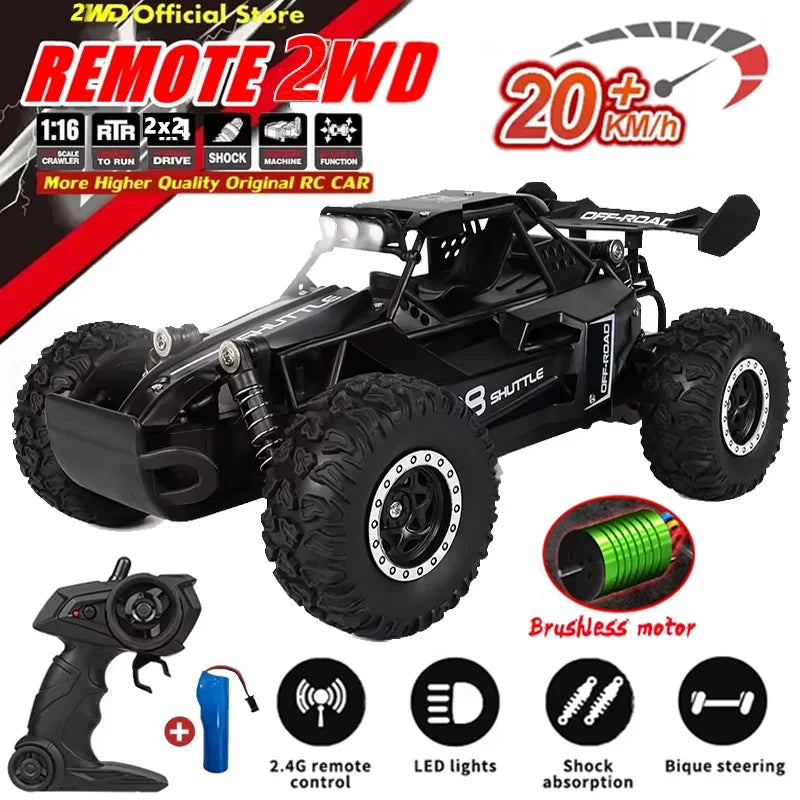 RC Car 2.4Gh Model With LED Lights 2WD High Speed Off-road Remote Control Climbing Vehicle Outdoor Cars Drift Kid Toys Boys Gift Qme