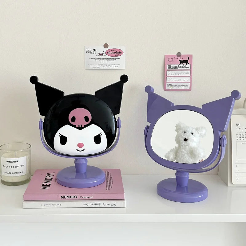 Kuroomi-Style Desktop Makeup Mirror Creative and Cute Cartoon-Themed Rotating Touch-Up Mirror Qme