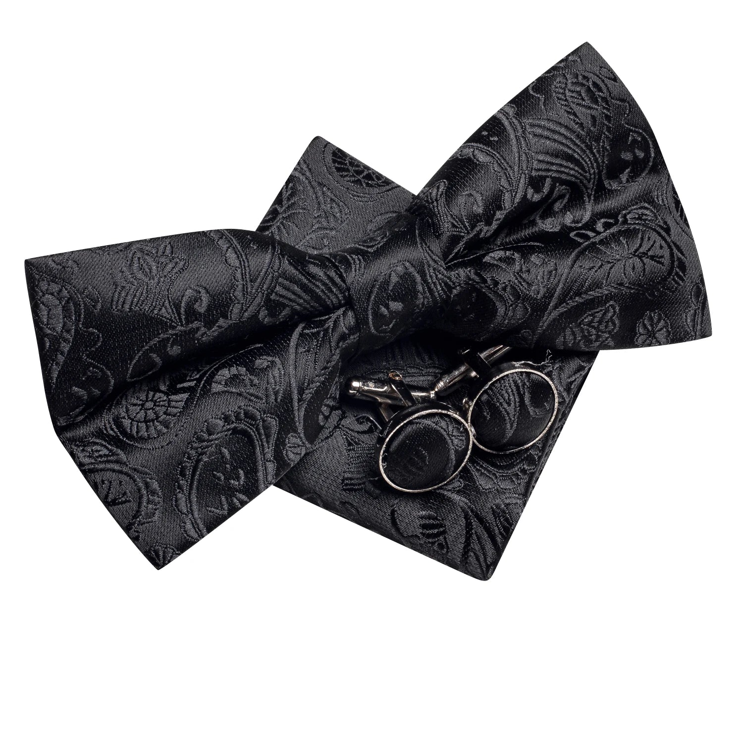 Hi-tie Pre-tied Mens Bowtie Hanky Cufflinks Bow Tie Cravat Male Qme