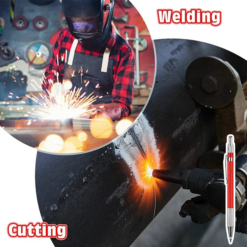 Welders Pencil With 12PCS Silver Streak Refills, Metal Marker Mechanical Welding Pencil Pipefitters, Fabrication, Red Qme