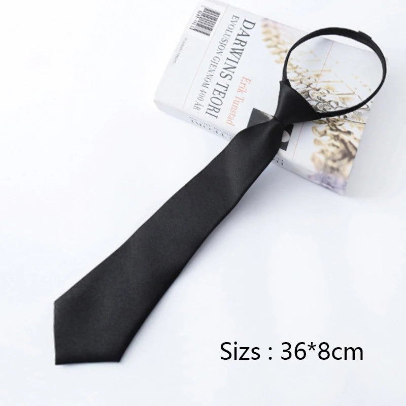 Black Unisex Zipper Ties Retro Silky Narrow Neck Tie Slim Smooth Qme A China Mainland