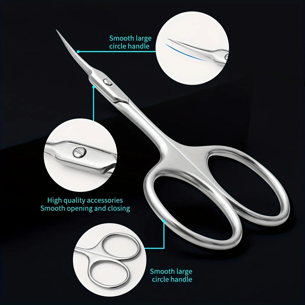 Ultra Fine Silvery Manicure Scissors Stainless Steel Arc Cuticle Knife Qme
