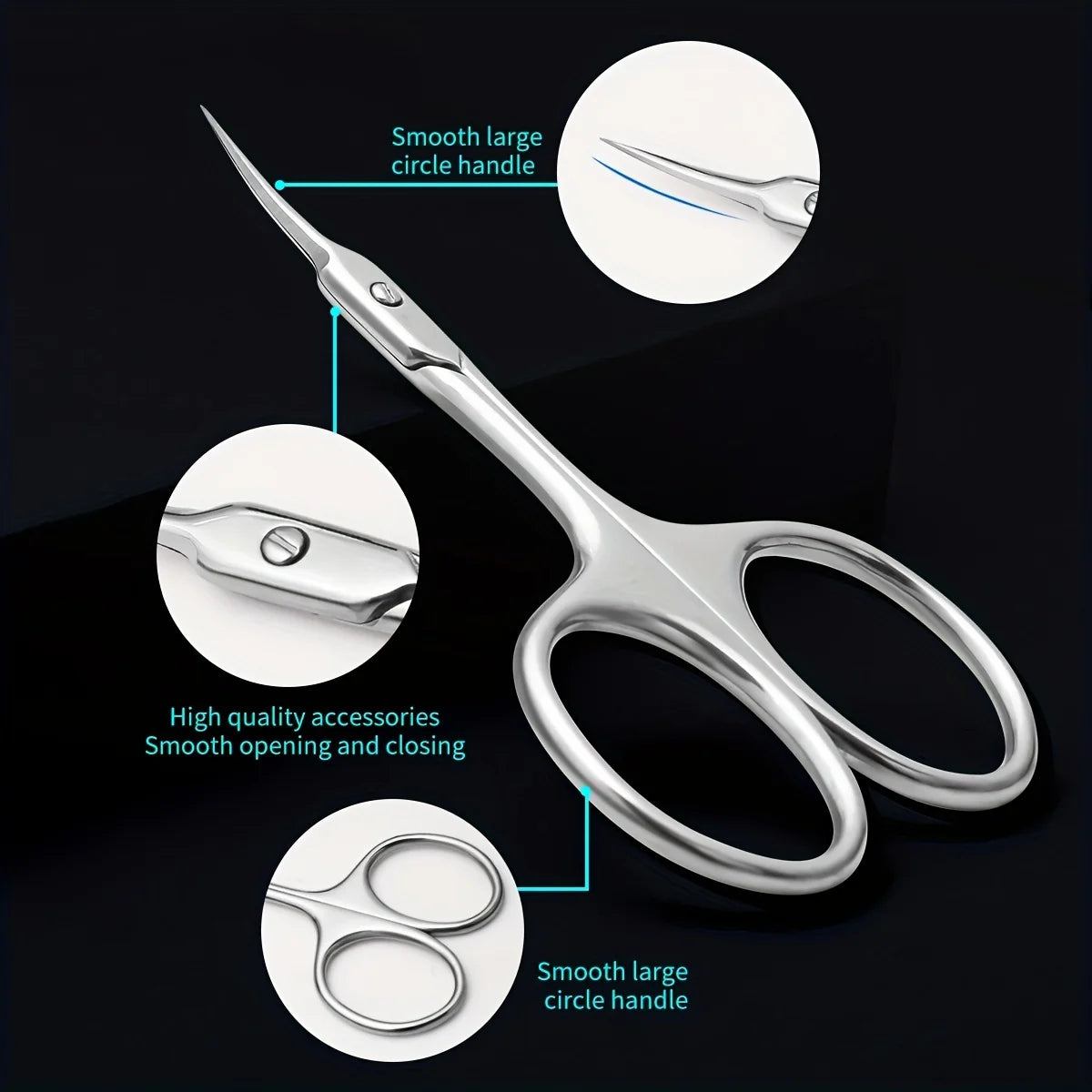 Ultra Fine Silvery Manicure Scissors Stainless Steel Arc Cuticle Knife Qme