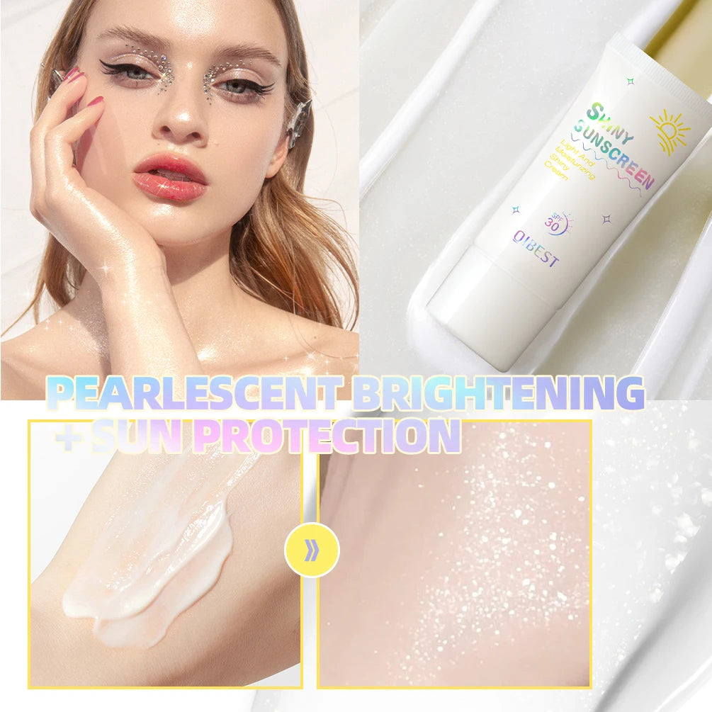 Facial Sunscreen Oil-Control Glitter Sun Cream Sunblock Skin Protective Refresh Sun Block Anti Aging Concealer Makeup Foundation Qme