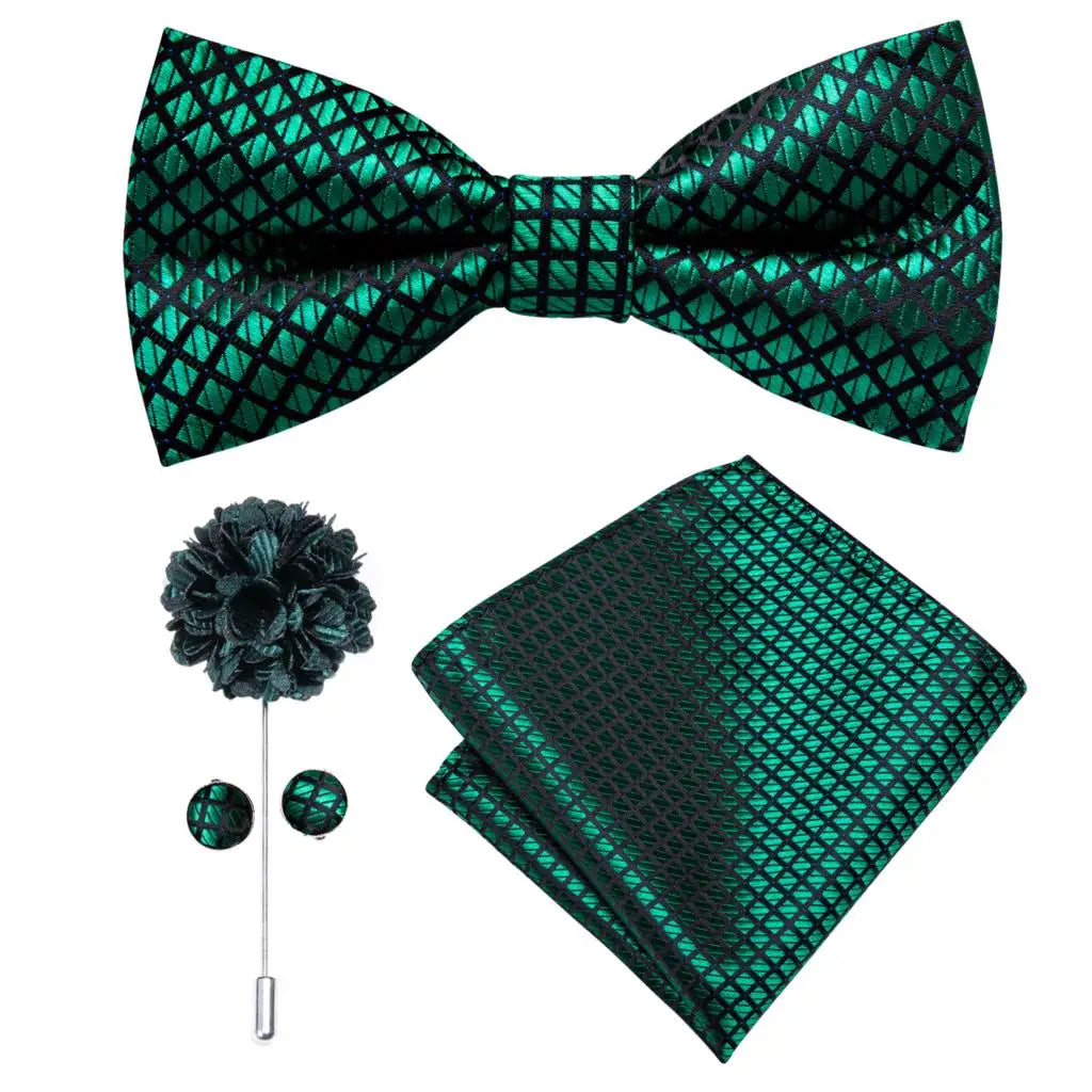 Hi-tie Silk Men's Bowtie Pocket Square Cufflinks Brooch Jacquard