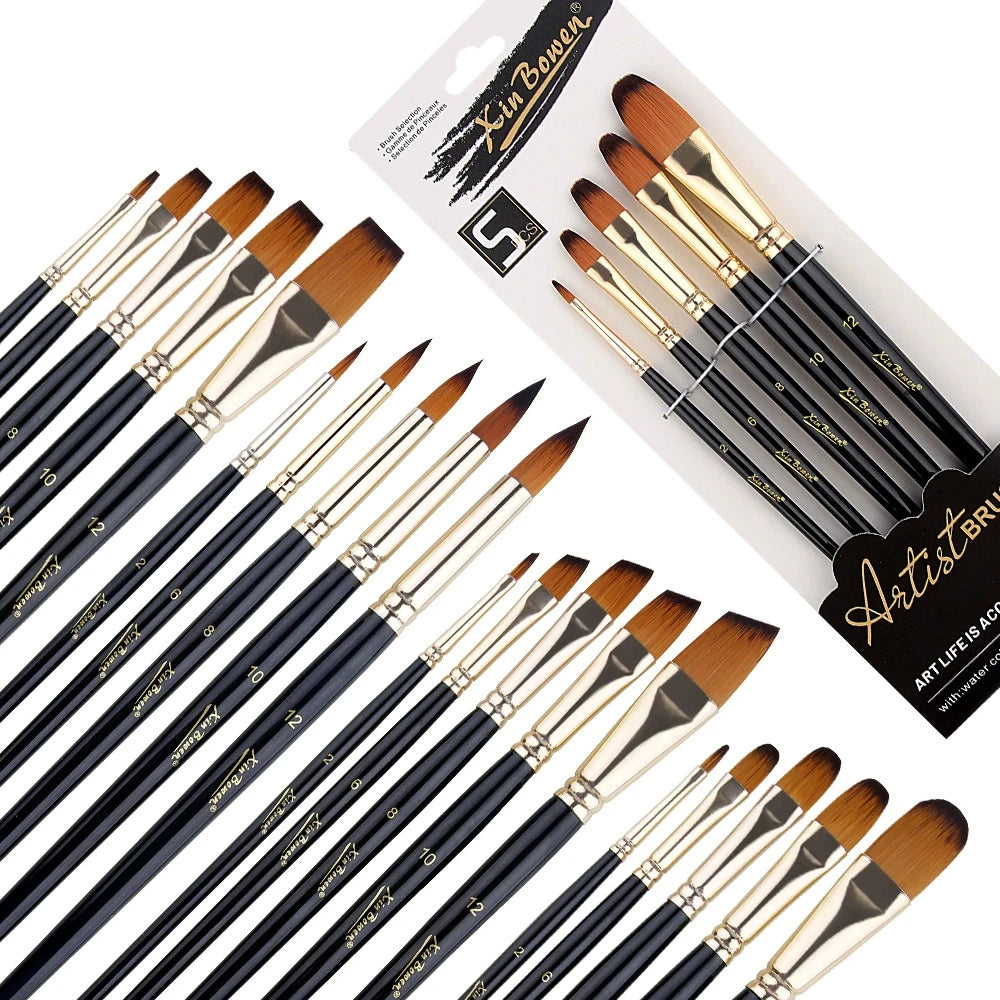 5 Pcs Acrylic Paint Brush Set, Painting Brush Nylon Brushes,for Oil/Watercolor Painting Artist Professional Kits Qme