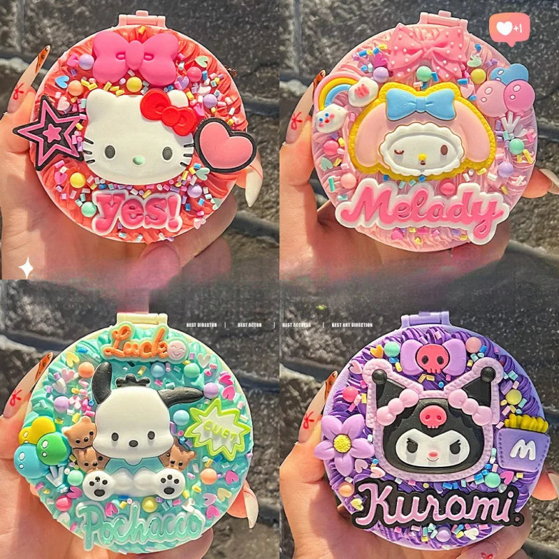 Hello Kitty Kuromi Cream Gel DIY Folding Mirror Comb Craft Handmade Qme