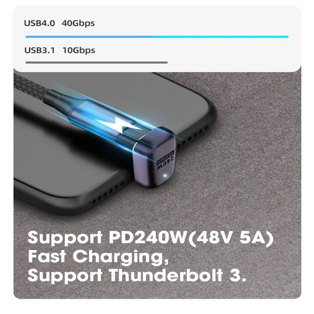Mini Type-C USB4.0 OTG Adapter 40Gbps High Speed Data Converter Support 8K 60Hz 90/180 Degree Elbow Extension Fast Cable Adapter Qme