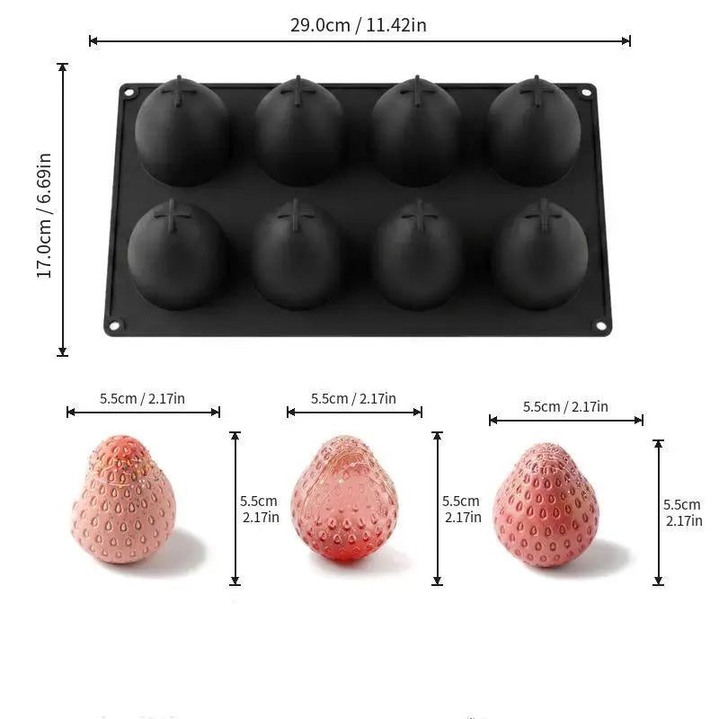 8-Cavity Strawberry Mousse Cake Silicone Mold Chocolate Pudding Qme B