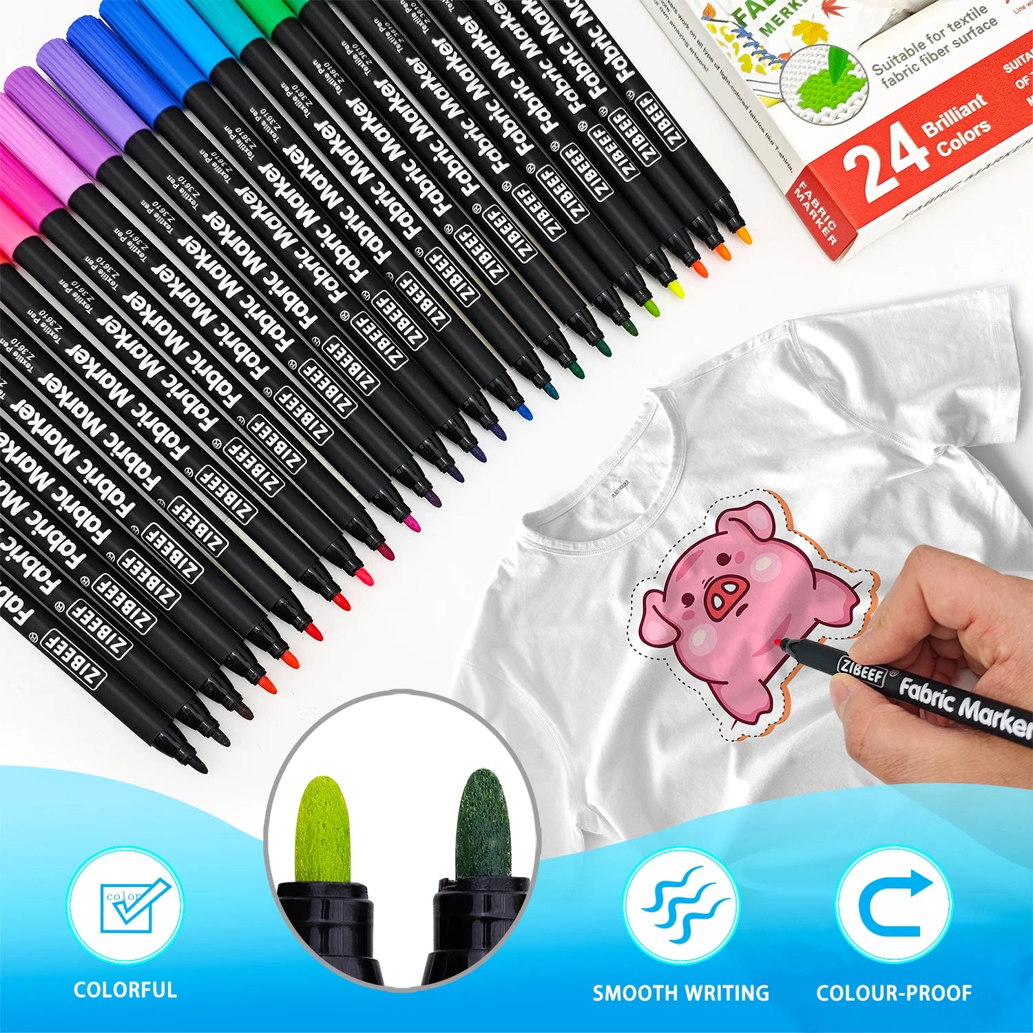 Fabric Markers Pen, 12/24 Colors Permanent Fabric Markers Pens for T-Shirt, Art Marker Set for Canvas Bags Hats Sneakers Qme