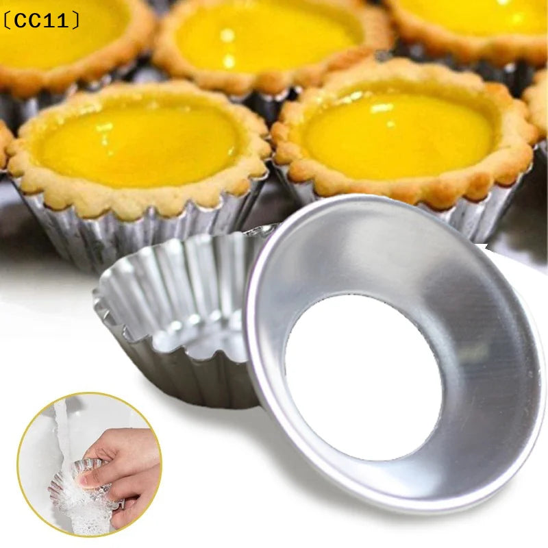 Reusable Non-stick Egg Tart Mold Aluminum Alloy Flower Round Shape Qme