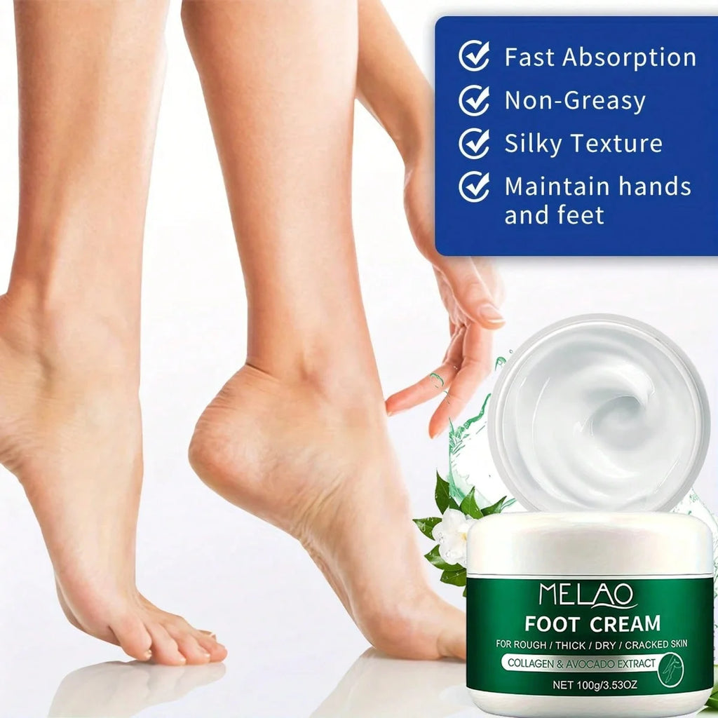 MELAO Collagen Foot Cream for Cracked Heels & Dead Skin - Avocado Extract Formula Repairs Dry Feet, Softens Rough Skin Qme