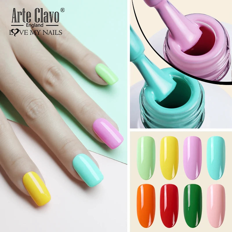 Arte Clavo Solid Gel Nail Polish Rainbow Summer Varnish Soak Off Qme