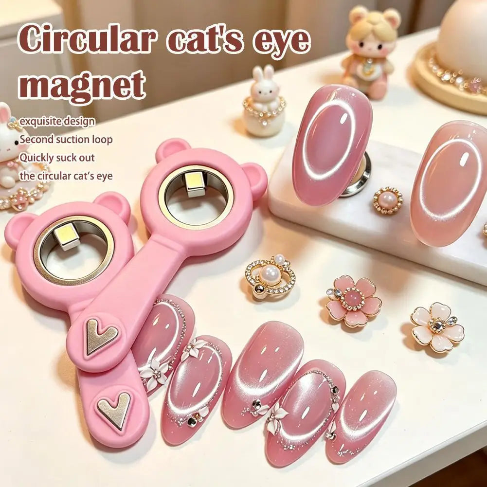2-in-1 Hollow Cat Eye Nail Art Magnet Black Hole & Love Effect Bear Silicone Ring Circular Magnetic for DIY Gel Manicure Tools Qme
