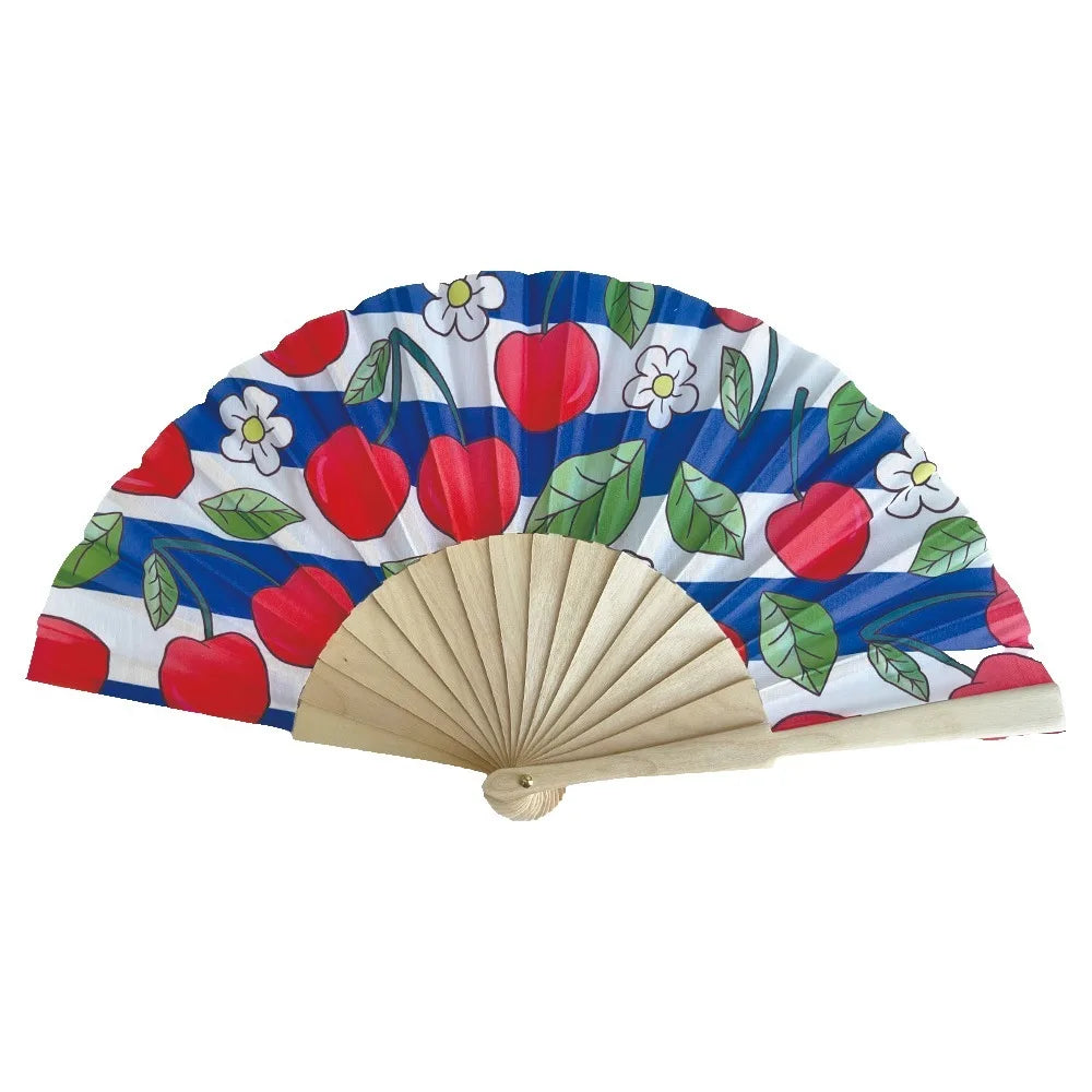 Fashion Lemon Print Folding Hand Fan Delicate Wooden Handle Cranked Qme Style 3