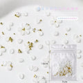 Flower Nail Charms Rhinestones Pearls Floral Art Accessories Supplies Qme white