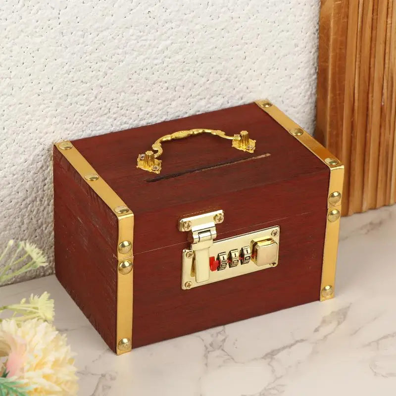 Decorative Secure Lock Home Storage Gadget Safe Anti-theft Wooden Qme
