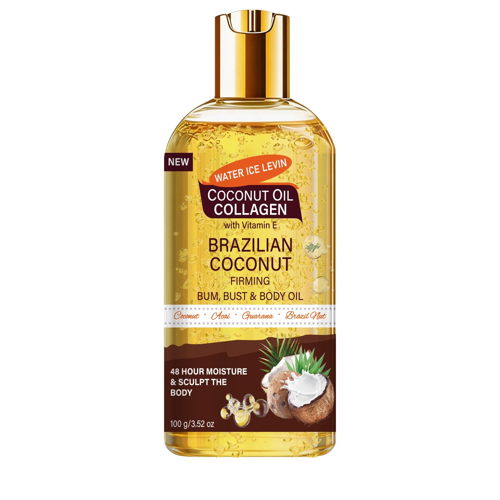 Brazilian Firming Body Oil - Coconut & Collagen, Moisturizing for Bum, Bust & Skin Qme YELLOW 100g