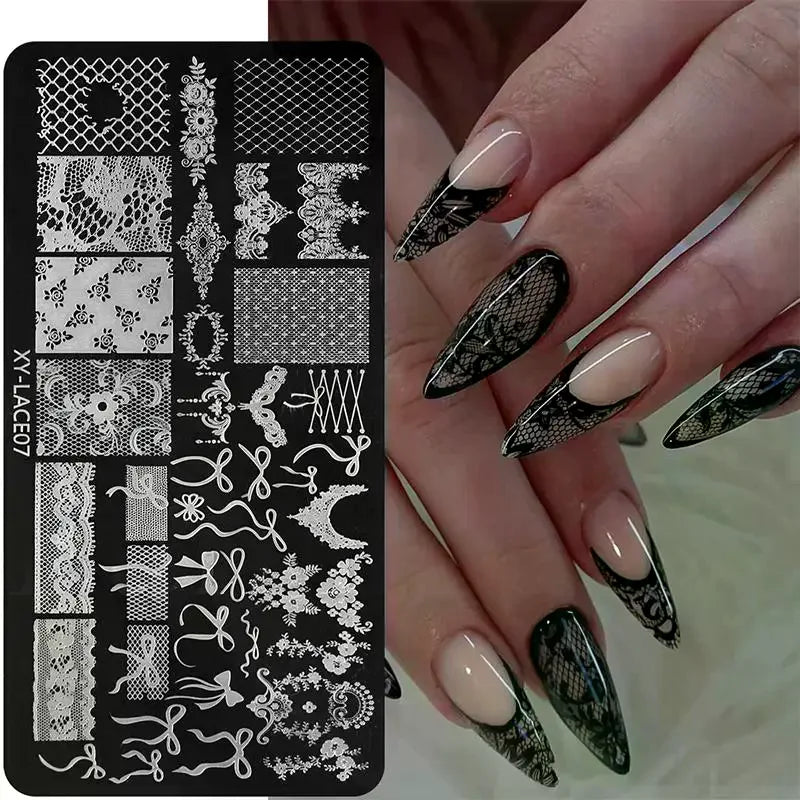 Nail Stamping Plates Rustproof Stainless Steel Lace Floral Patterns Qme