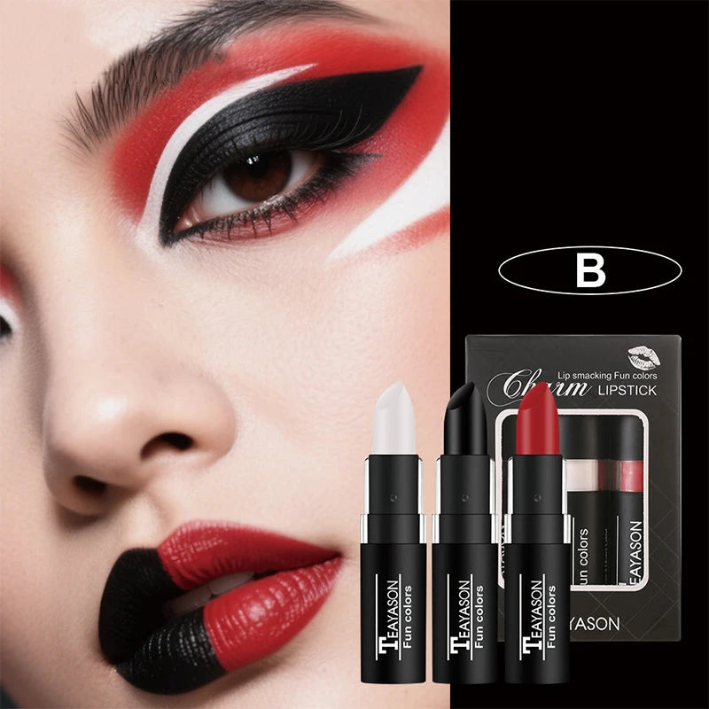 Matte Lipstick Black White Red Bold Lip Stick Waterproof Long Lasting Qme B