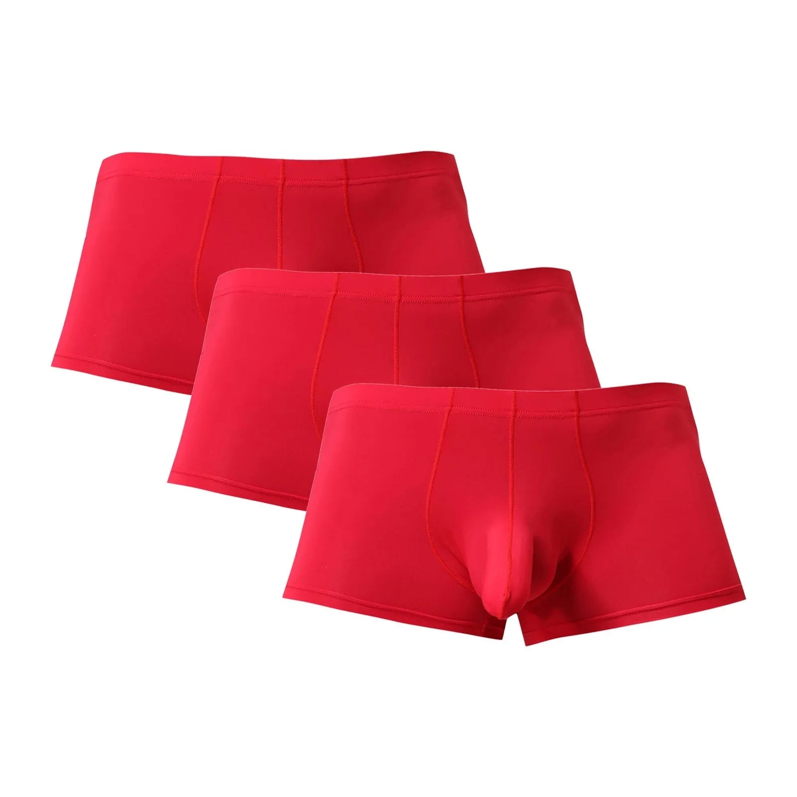 3PC Lightweight Daily Comforatble Elastic Waist Boxers Men's Sexy Solid Elephant Nose Comfortable Underwear Boxer Pants Qme Red XL