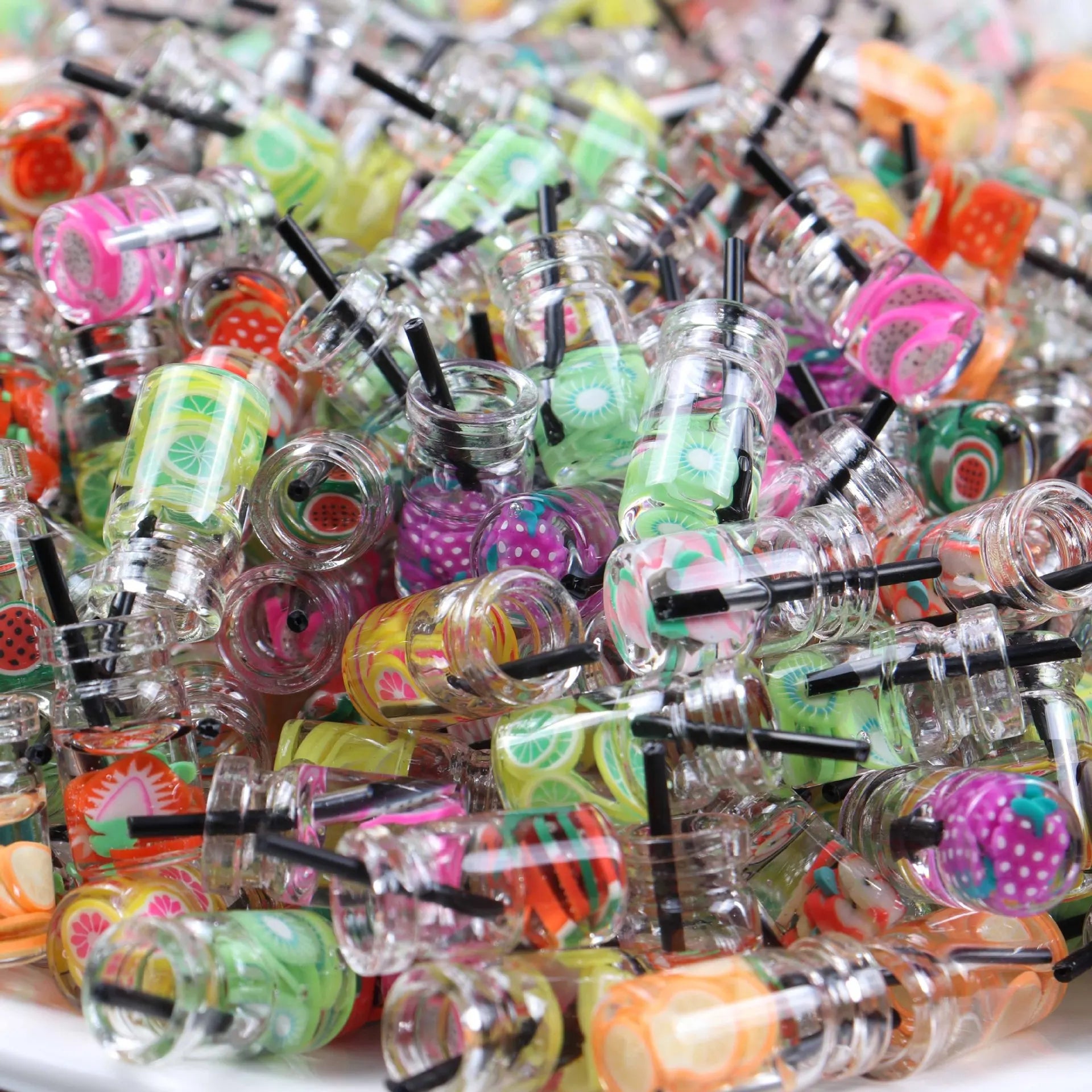 Cute Simulation Fruit Slice Drink Bottle Resin Charms Small Transparent Mini Jar Handmade Jewelry DIY Accessories Qme