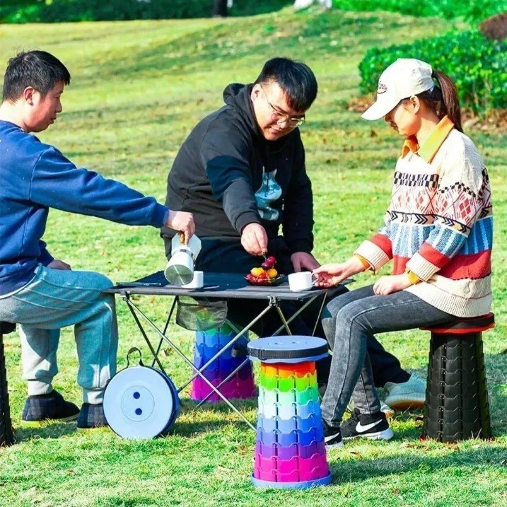 Outdoor Portable Rainbow Fold Expandable Lightweight Plastic Stool Travel Queue Camping Fish Home Saving Space Telescopic Stool Qme