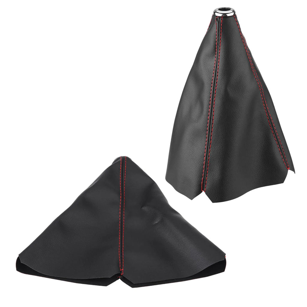 Gear Shift Knob Cover Gear Gaiter Bright Black PU Leather Gear Shift Knob Cover Red Stitch Gear Gaiter Boot Cover Qme